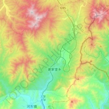 Topografische Karte 谢家堡乡, Höhe, Relief