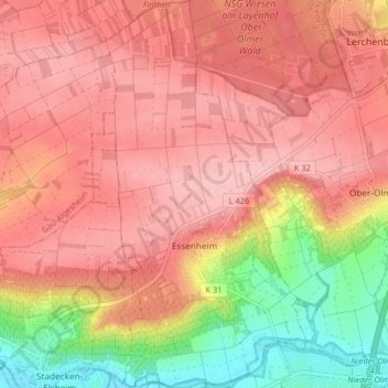 Topografische Karte Essenheim, Höhe, Relief