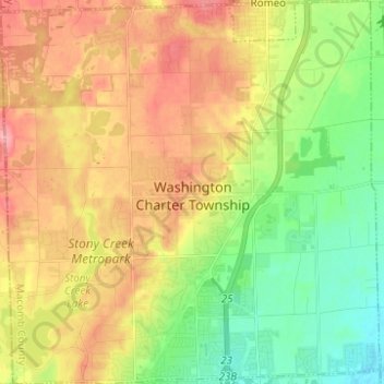Topografische Karte Washington Township, Höhe, Relief