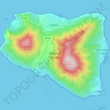 Topografische Karte Isola di Salina, Höhe, Relief