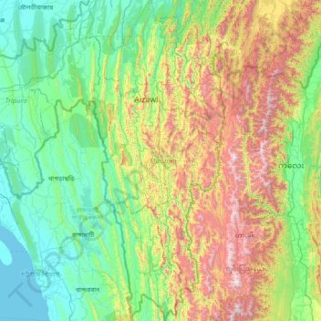 Topografische Karte Mizoram, Höhe, Relief