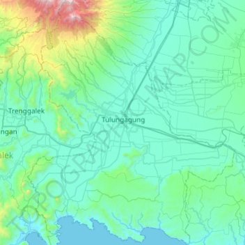 Topografische Karte Tulungagung, Höhe, Relief