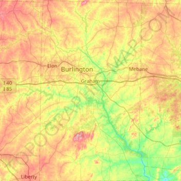 Topografische Karte Alamance County, Höhe, Relief