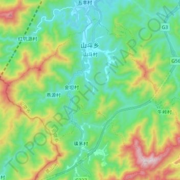 Topografische Karte 山斗乡, Höhe, Relief