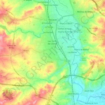 Topografische Karte Las Torres de Cotillas, Höhe, Relief