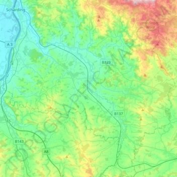 Topografische Karte Pram, Höhe, Relief