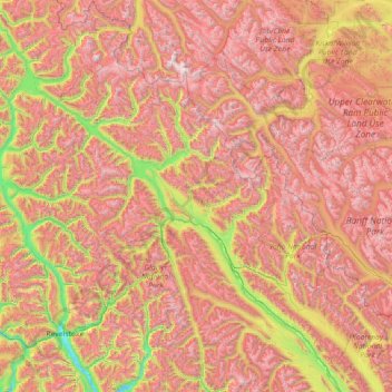 Topografische Karte Area A (Kicking Horse/Kinbasket Lake), Höhe, Relief