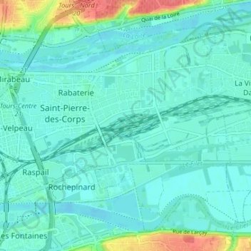 Topografische Karte Saint-Pierre-des-Corps, Höhe, Relief