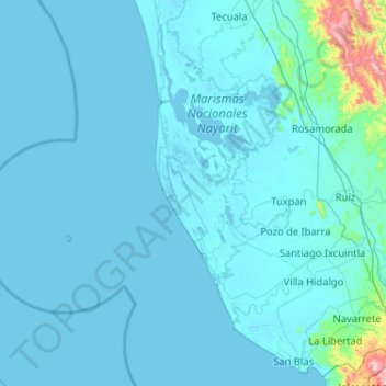 Topografische Karte Santiago Ixcuintla, Höhe, Relief