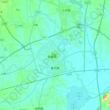 Topografische Karte 襄河镇, Höhe, Relief