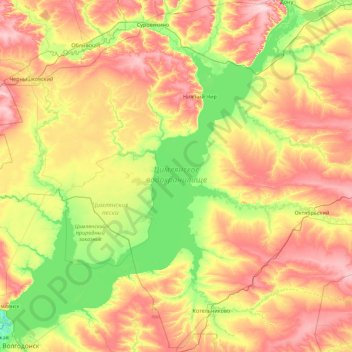 Topografische Karte Tsimlyansk Reservoir, Höhe, Relief