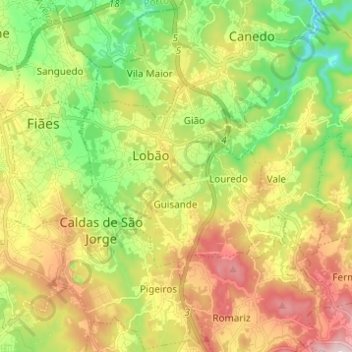 Topografische Karte Lobão, Gião, Louredo e Guisande, Höhe, Relief