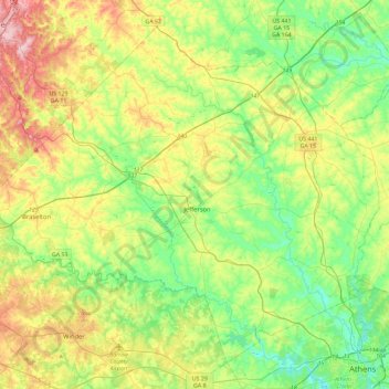 Topografische Karte Jackson County, Höhe, Relief