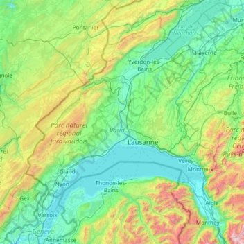 Topografische Karte Waadt, Höhe, Relief