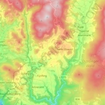 Topografische Karte St. Oswald, Höhe, Relief