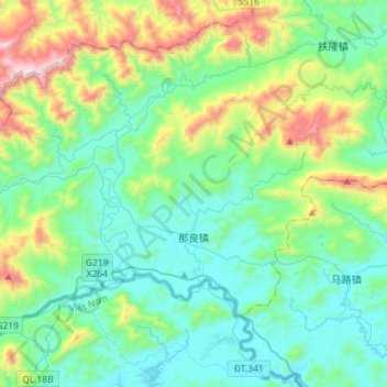 Topografische Karte 那良镇, Höhe, Relief