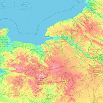 Topografische Karte Normandie, Höhe, Relief