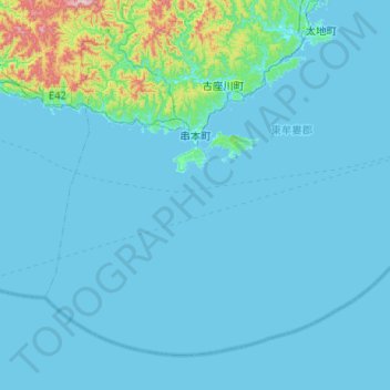 Topografische Karte 串本町, Höhe, Relief