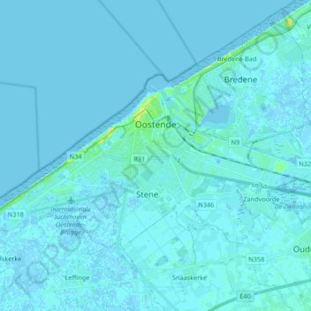 Topografische Karte Ostend, Höhe, Relief