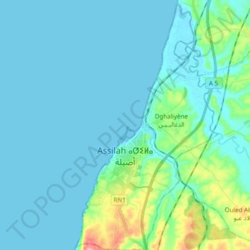 Topografische Karte Assilah, Höhe, Relief