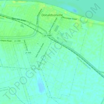 Topografische Karte Donaldsonville, Höhe, Relief