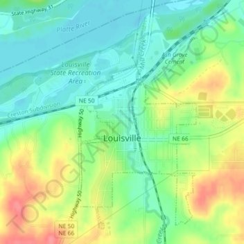 Topografische Karte Louisville, Höhe, Relief