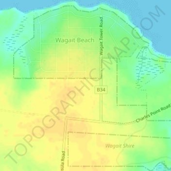 Topografische Karte Wagait Beach, Höhe, Relief