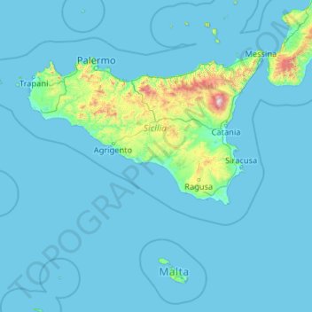Topografische Karte Sizilien, Höhe, Relief