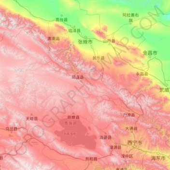 Topografische Karte 海北藏族自治州, Höhe, Relief