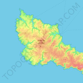 Topografische Karte Belle-Île-en-Mer, Höhe, Relief