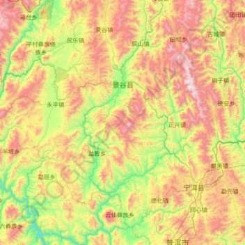 Topografische Karte 景谷傣族彝族自治县, Höhe, Relief