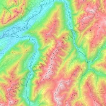 Topografische Karte Massif de la Lauzière, Höhe, Relief