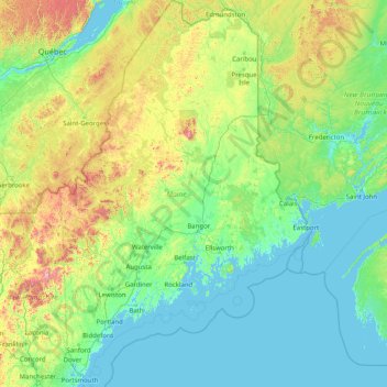Topografische Karte Maine, Höhe, Relief