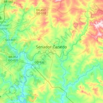 Topografische Karte Senador Canedo, Höhe, Relief