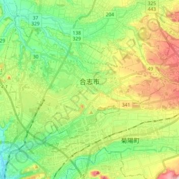 Topografische Karte 合志市, Höhe, Relief