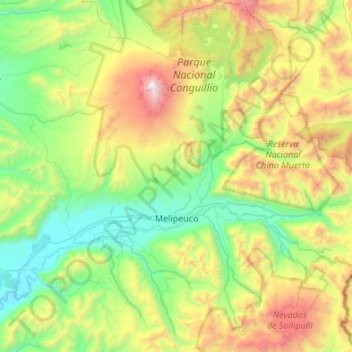 Topografische Karte Melipeuco, Höhe, Relief