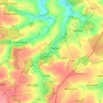 Topografische Karte Kayna, Höhe, Relief