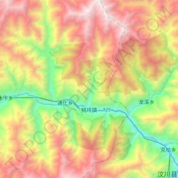 Topografische Karte 桃坪镇, Höhe, Relief