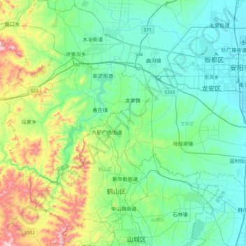 Topografische Karte 龙安区, Höhe, Relief