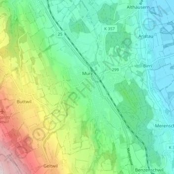 Topografische Karte Muri, Höhe, Relief