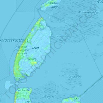 Topografische Karte Texel, Höhe, Relief