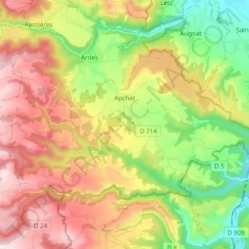 Topografische Karte Apchat, Höhe, Relief