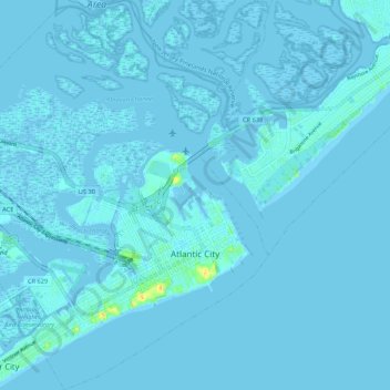 Topografische Karte Atlantic City, Höhe, Relief