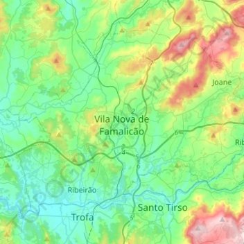 Topografische Karte Vila Nova de Famalicão, Höhe, Relief