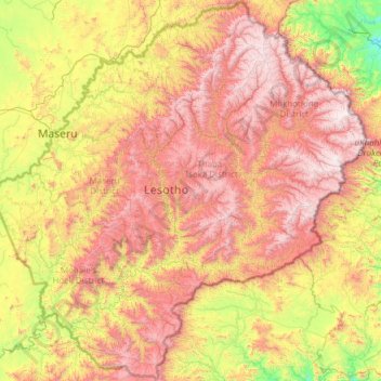 Topografische Karte Lesotho, Höhe, Relief