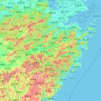 Topografische Karte Zhejiang, Höhe, Relief