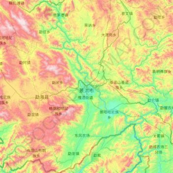 Topografische Karte Jinghong, Höhe, Relief