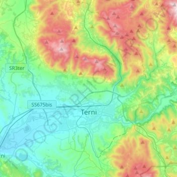 Topografische Karte Terni, Höhe, Relief