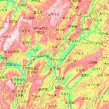 Topografische Karte Pengshui Miao and Tujia Autonomous County, Höhe, Relief