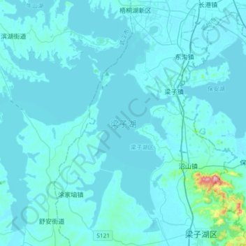 Topografische Karte 梁子湖, Höhe, Relief